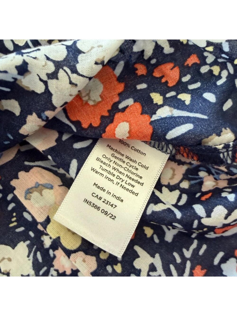 Talbots Ruffle Trim Top L Womens Navy Blue Floral Cotton Short Sleeve Blouse - Picture 7 of 10